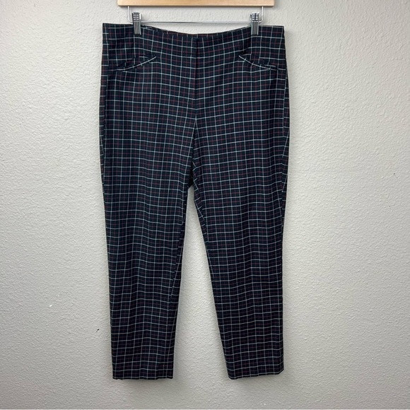𝅺J. Jill Window Pane Plaid Pants Navy Blue Red White Sz 10 - Picture 1 of 8